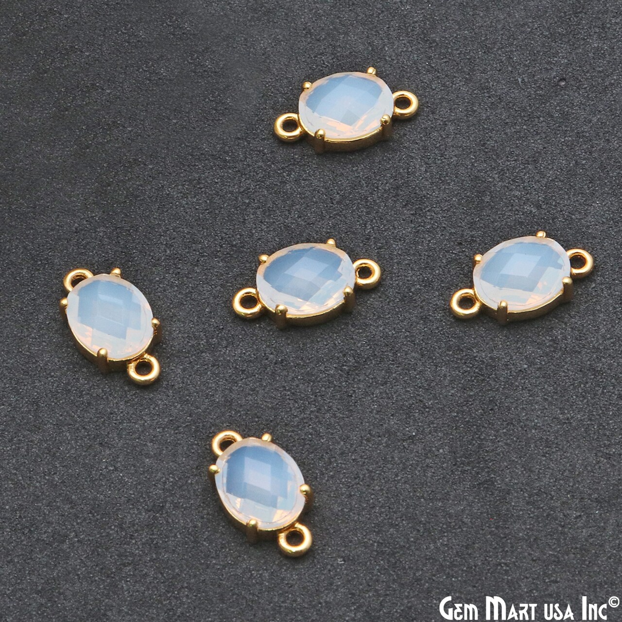 Gemstone Bracelet Charm, Oval 7x9mm Prong Setting, Gold Plated Double Bail, Connector Pendant, GemMartUSA (50235)